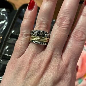 Elegant Silver and Gold Stacked Ring